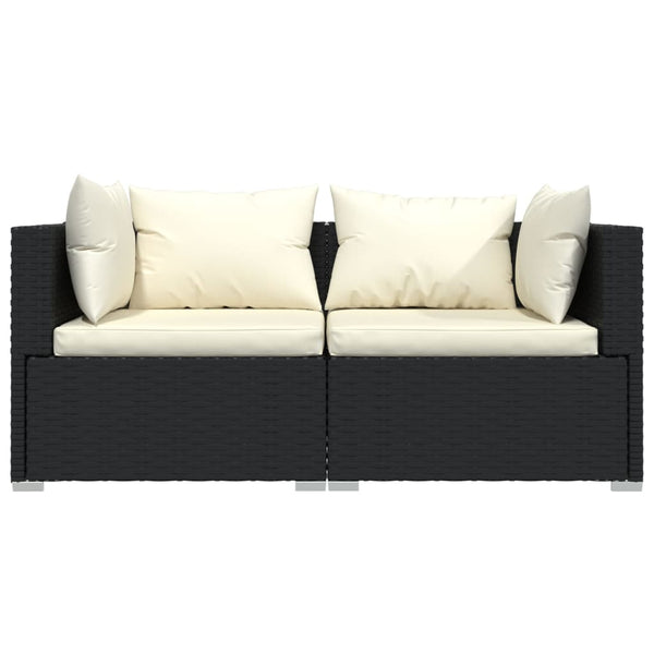 vidaXL 3-Piece Garden Lounge Set with Cushions Black Poly Rattan