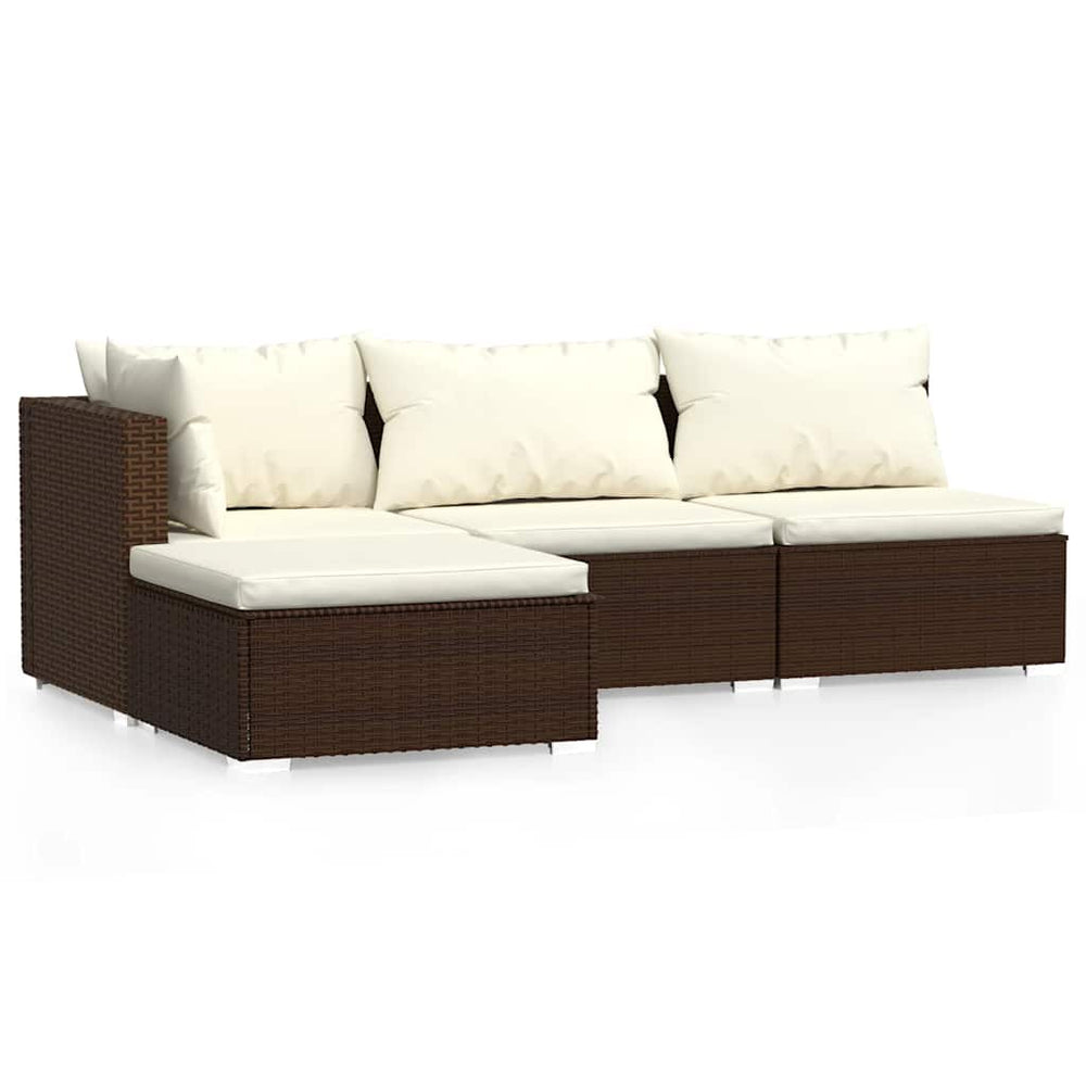 vidaXL 4-Piece Garden Lounge Set with Cushions Brown Poly Rattan