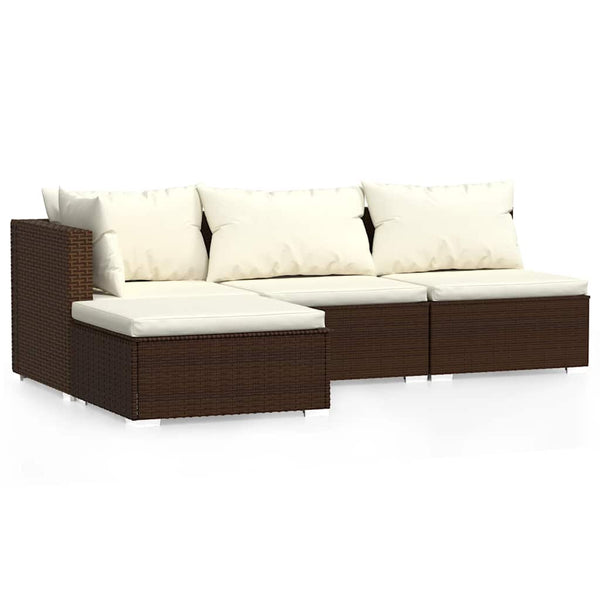 vidaXL 4-Piece Garden Lounge Set with Cushions Brown Poly Rattan