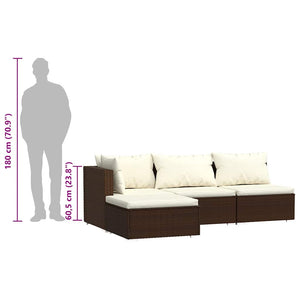 vidaXL 4-Piece Garden Lounge Set with Cushions Brown Poly Rattan