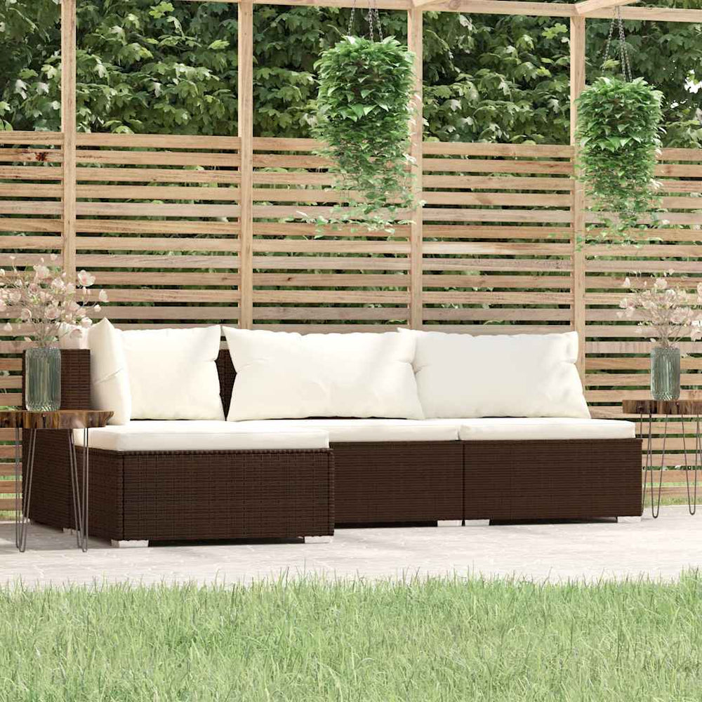 vidaXL 4-Piece Garden Lounge Set with Cushions Brown Poly Rattan
