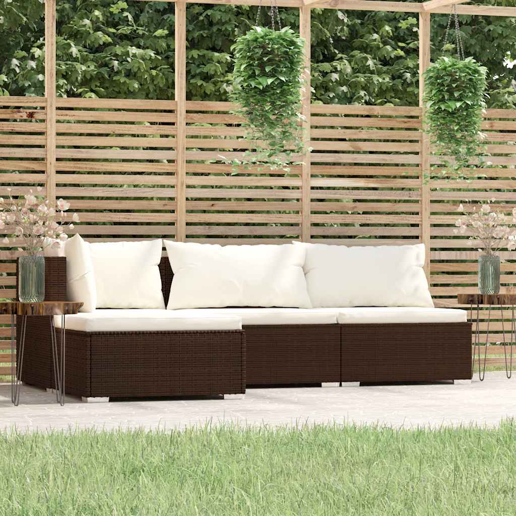 vidaXL 4-Piece Garden Lounge Set with Cushions Brown Poly Rattan