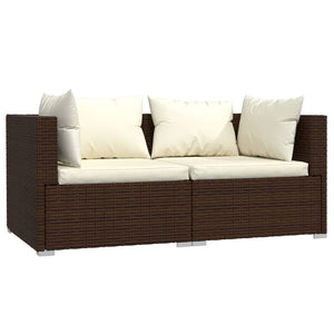 vidaXL 3-Piece Garden Lounge Set with Cushions Brown Poly Rattan