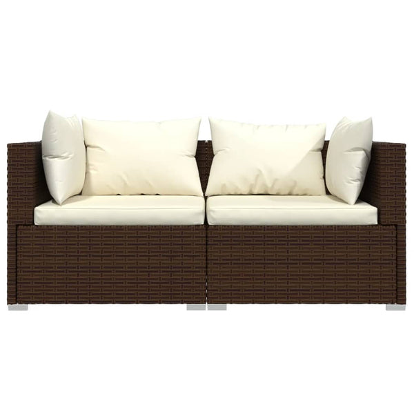 vidaXL 3-Piece Garden Lounge Set with Cushions Brown Poly Rattan