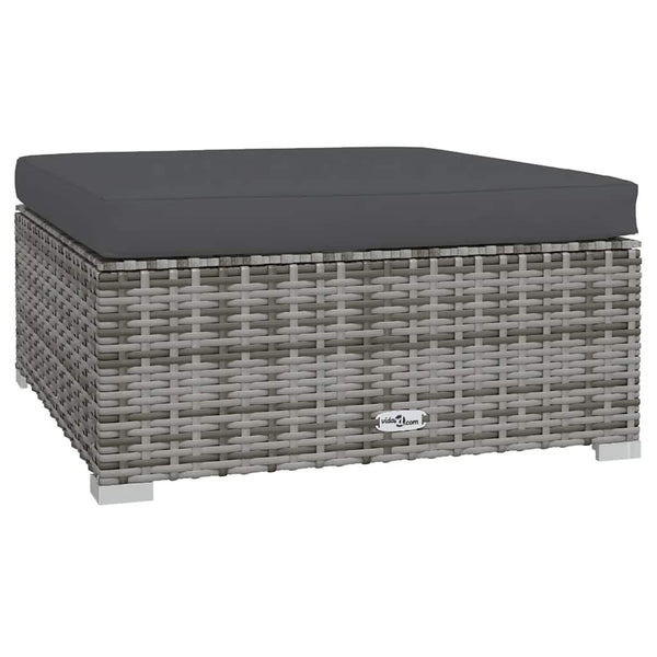 vidaXL Garden Footstool with Cushion Grey 70x70x30 cm Poly Rattan