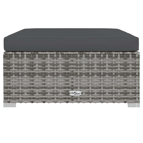 vidaXL Garden Footstool with Cushion Grey 70x70x30 cm Poly Rattan