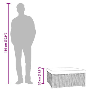 vidaXL Garden Footstool with Cushion Grey 70x70x30 cm Poly Rattan