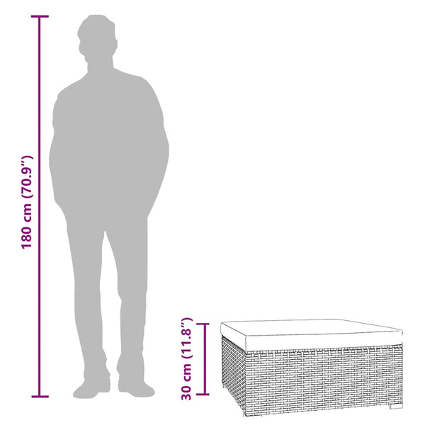 vidaXL Garden Footstool with Cushion Grey 70x70x30 cm Poly Rattan