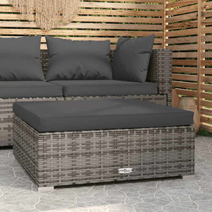 vidaXL Garden Footstool with Cushion Grey 70x70x30 cm Poly Rattan