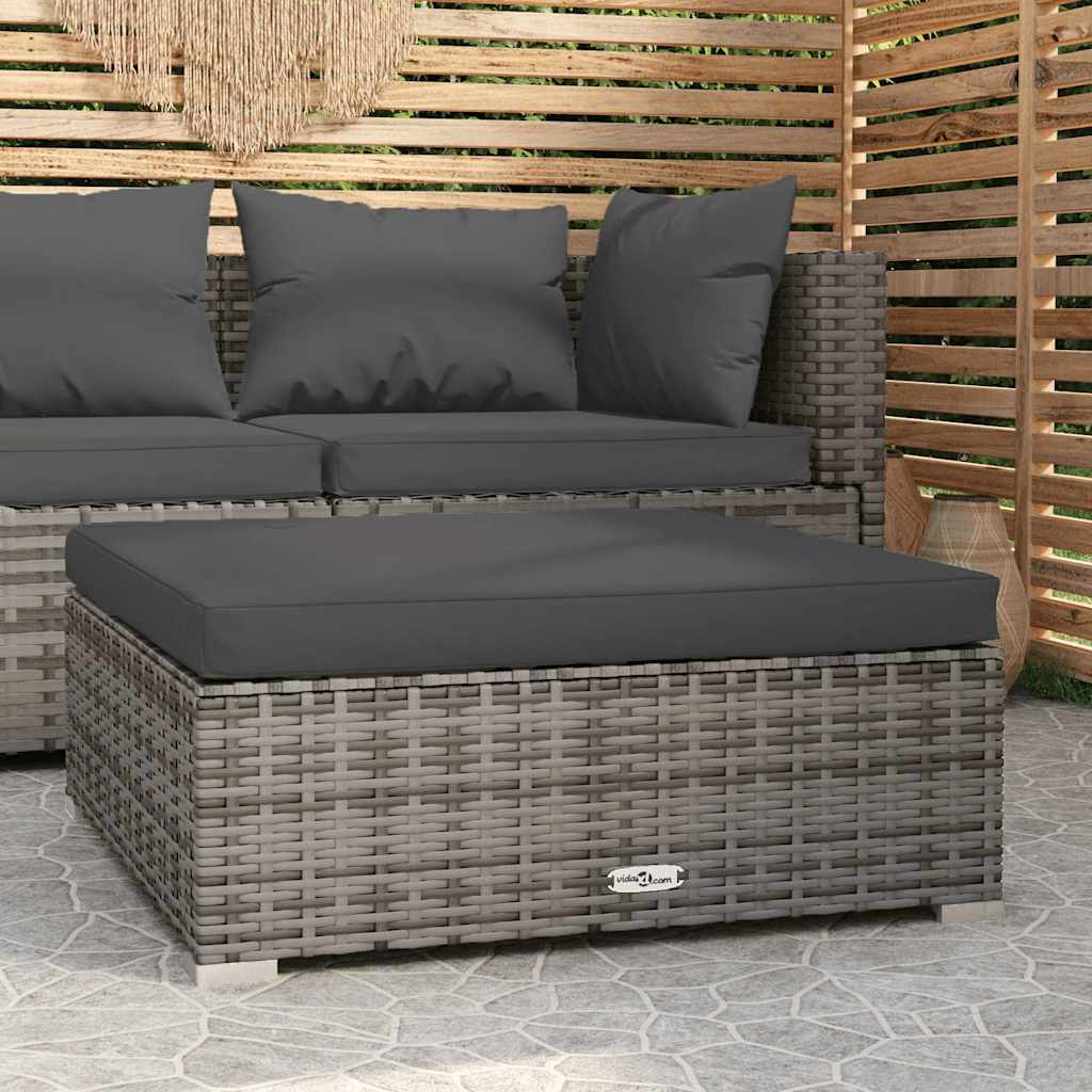 vidaXL Garden Footstool with Cushion Grey 70x70x30 cm Poly Rattan