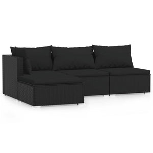 vidaXL 4-Piece Garden Lounge Set with Cushions Black Poly Rattan