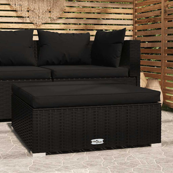 vidaXL Garden Ottoman with Cushion Black 70x70x30 cm Poly Rattan