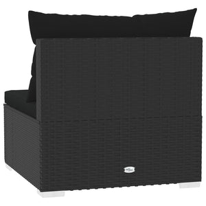 vidaXL 3-Seater Sofa with Cushions Black Poly Rattan