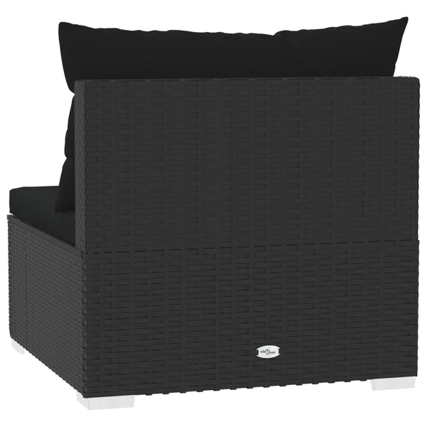 vidaXL 3-Seater Sofa with Cushions Black Poly Rattan