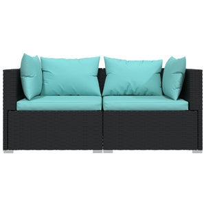 vidaXL 2-Seater Sofa with Cushions Black Poly Rattan
