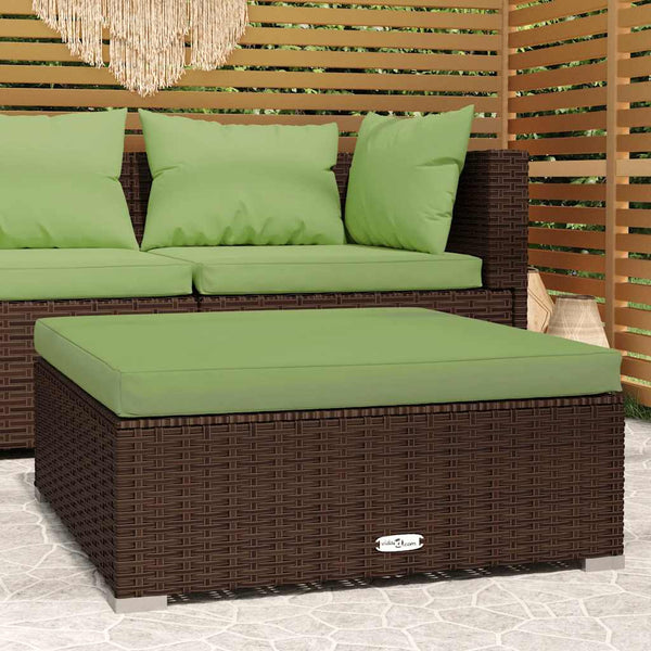 vidaXL Garden Stool with Cushion Brown 70x70x30 cm Poly Rattan