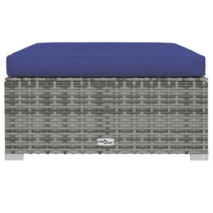 vidaXL Garden Ottoman with Cushion Grey 70x70x30 cm Poly Rattan