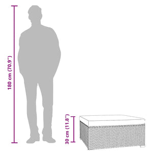 vidaXL Garden Ottoman with Cushion Grey 70x70x30 cm Poly Rattan