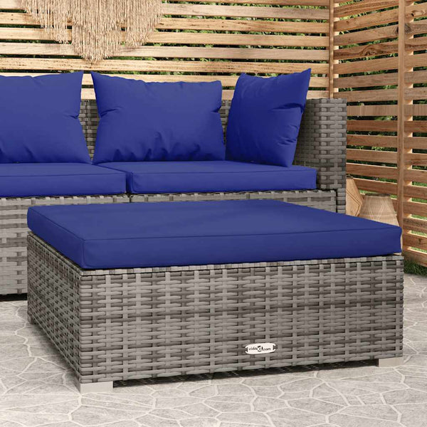 vidaXL Garden Ottoman with Cushion Grey 70x70x30 cm Poly Rattan