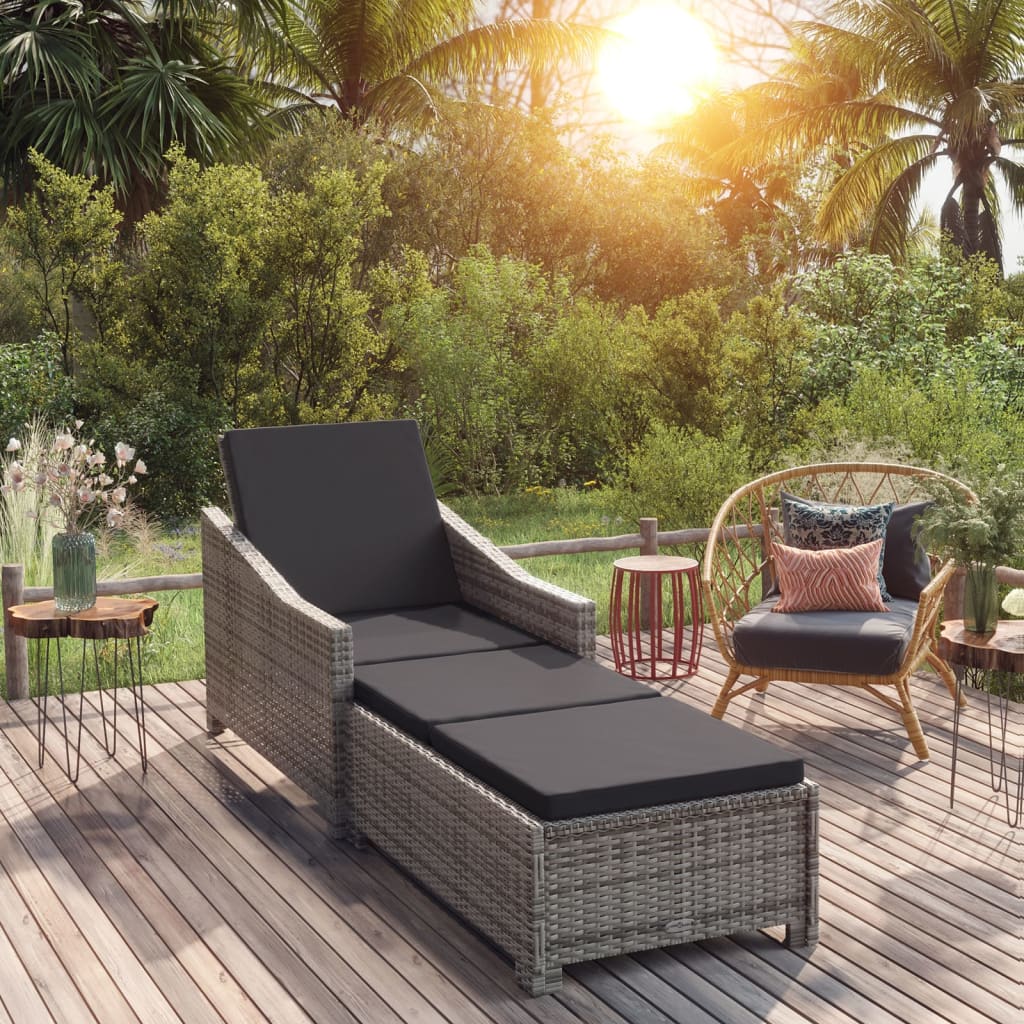 Sonnenliege mit Dunkelgrauer Auflage Poly Rattan Grau