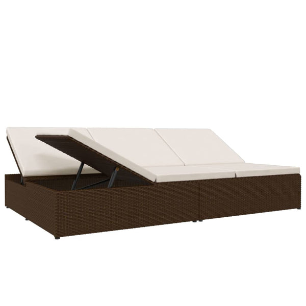 vidaXL Sun Lounger with Cushions Poly Rattan Brown