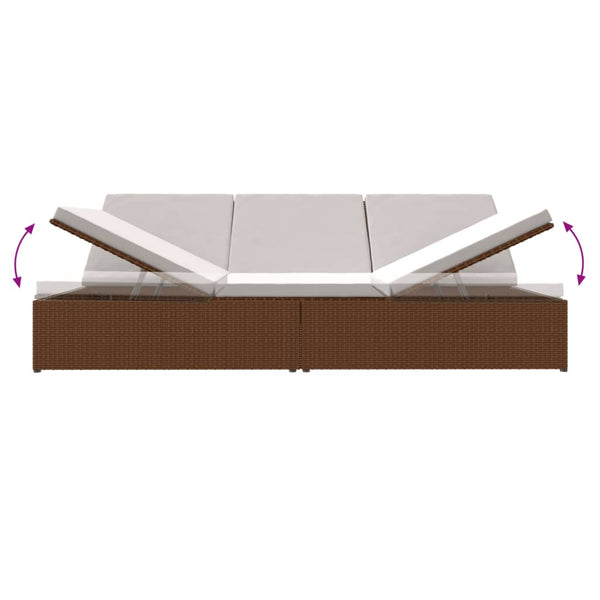 vidaXL Sun Lounger with Cushions Poly Rattan Brown