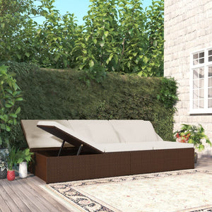 vidaXL Sun Lounger with Cushions Poly Rattan Brown