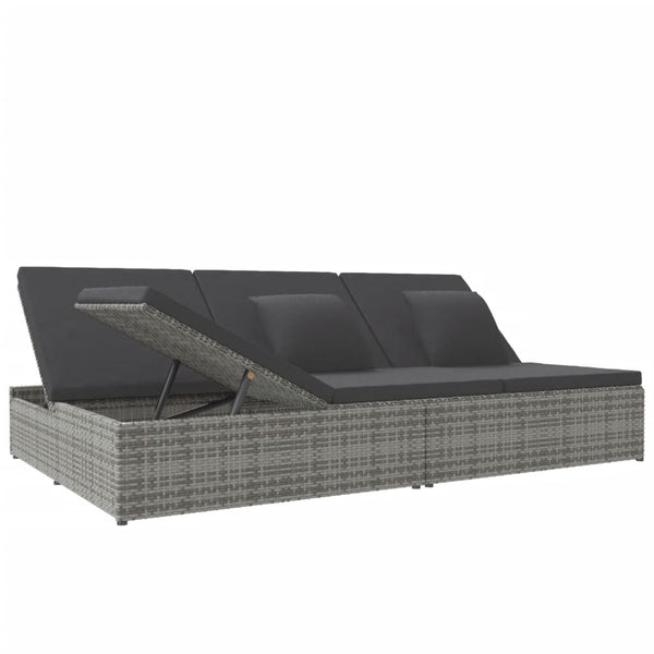 vidaXL Sun Lounger with Cushions Poly Rattan Dark Grey