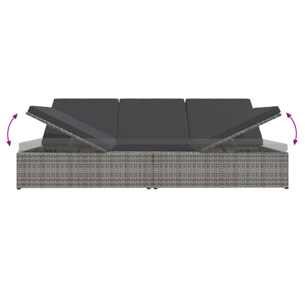 vidaXL Sun Lounger with Cushions Poly Rattan Dark Grey