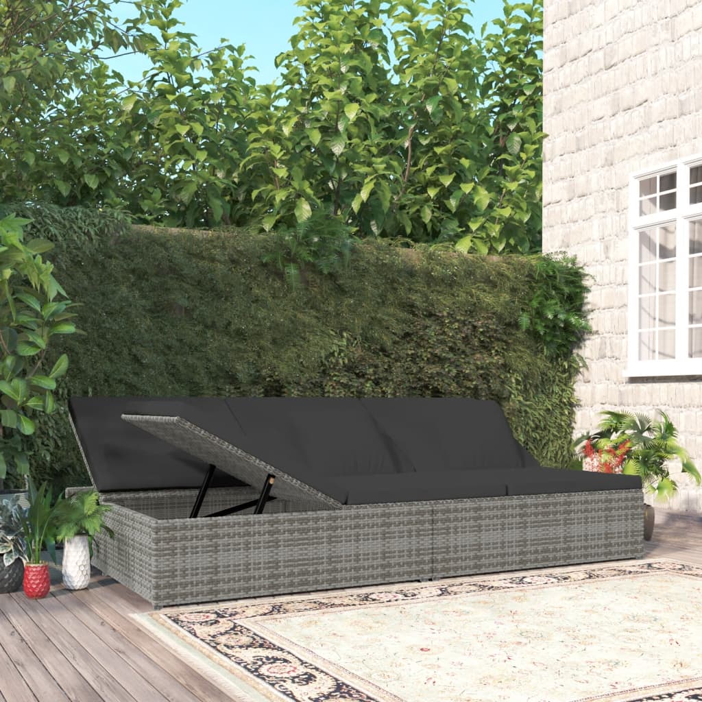 vidaXL Sun Lounger with Cushions Poly Rattan Dark Grey