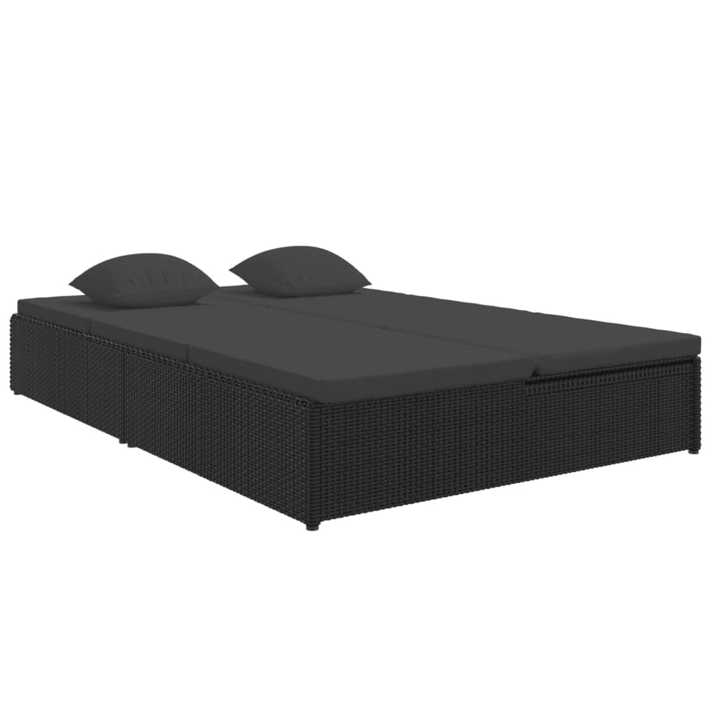 vidaXL Sun Lounger with Cushions Poly Rattan Black