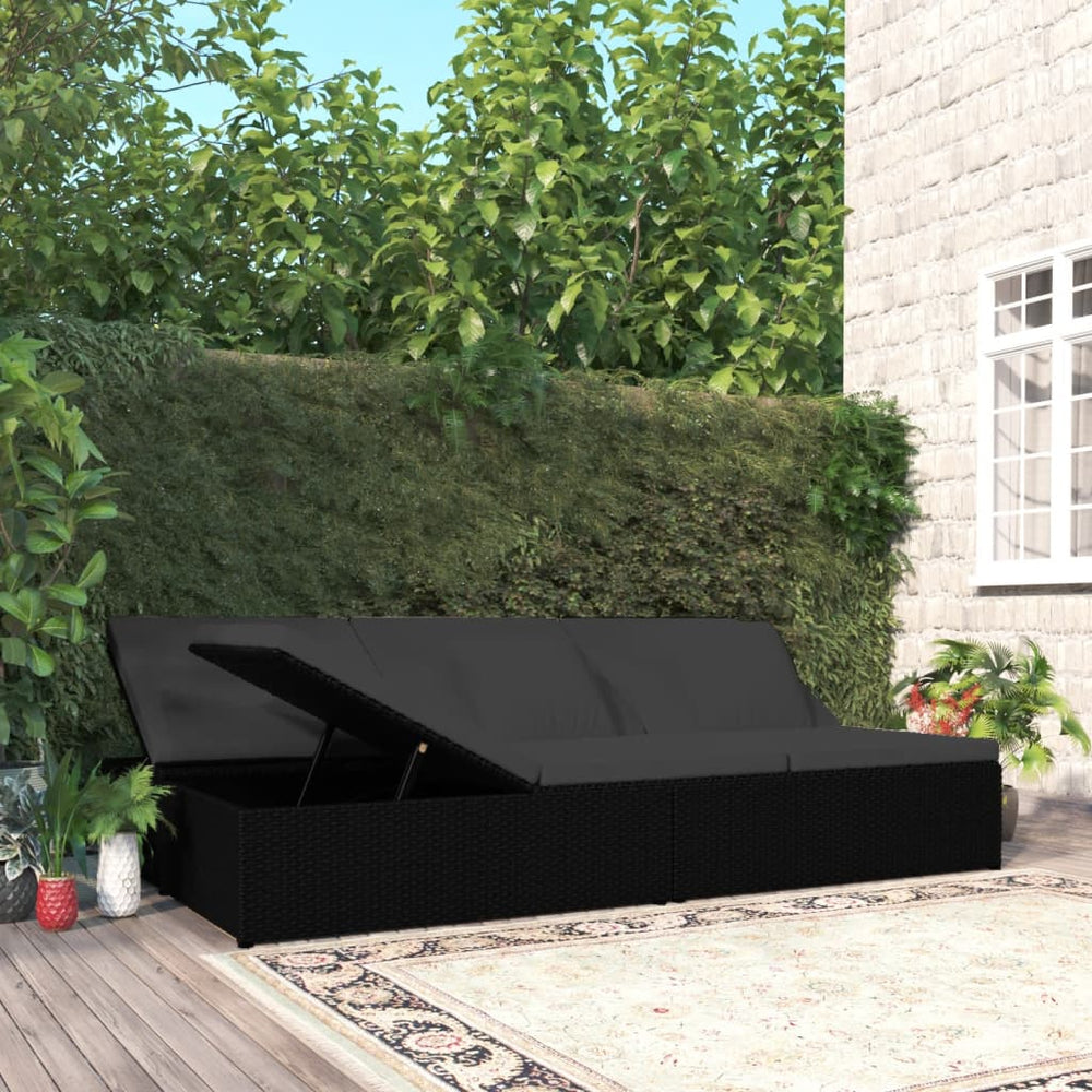 vidaXL Sun Lounger with Cushions Poly Rattan Black