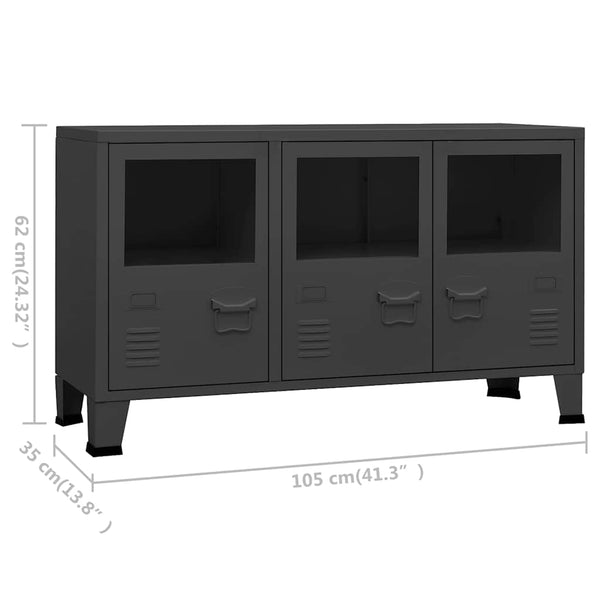 vidaXL Industrial Sideboard Anthracite 105x35x62 cm Metal and Glass