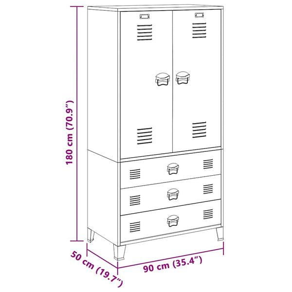vidaXL Industrial Wardrobe Black 90x50x180 cm Metal