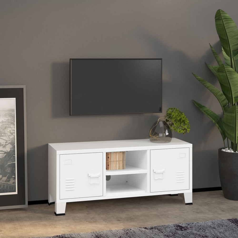 vidaXL Industrial Style TV Cabinet White 105x35x42 cm Metal