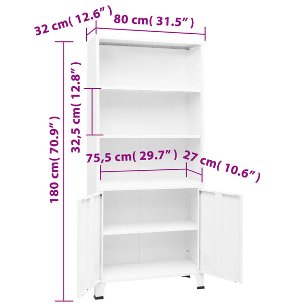 vidaXL Industrial-Style Bookshelf White 80x32x180 cm Steel