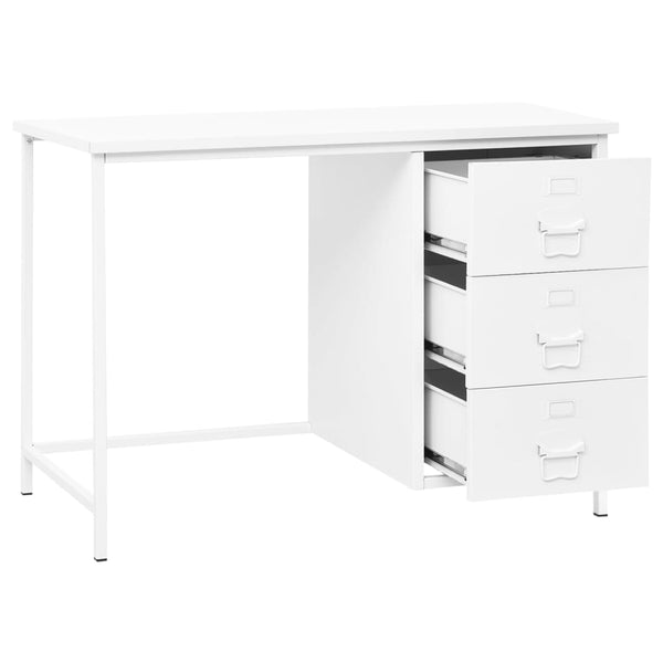 vidaXL Industrial-Style Desk with Drawers White 105x52x75 cm