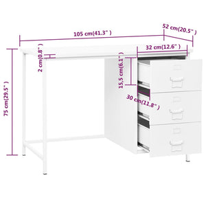 vidaXL Industrial-Style Desk with Drawers White 105x52x75 cm