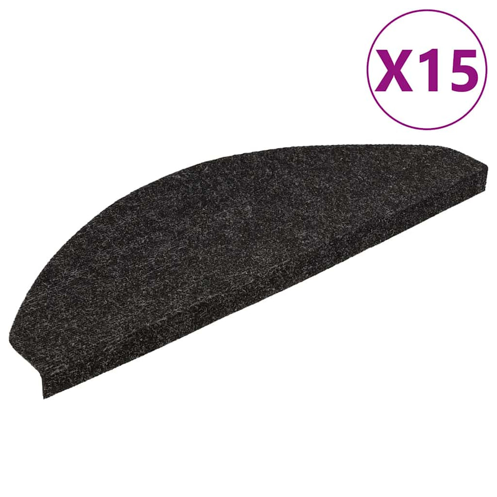 vidaXL Stair Mats Self-Adhesive 15 pcs. 56x17x3 cm Black