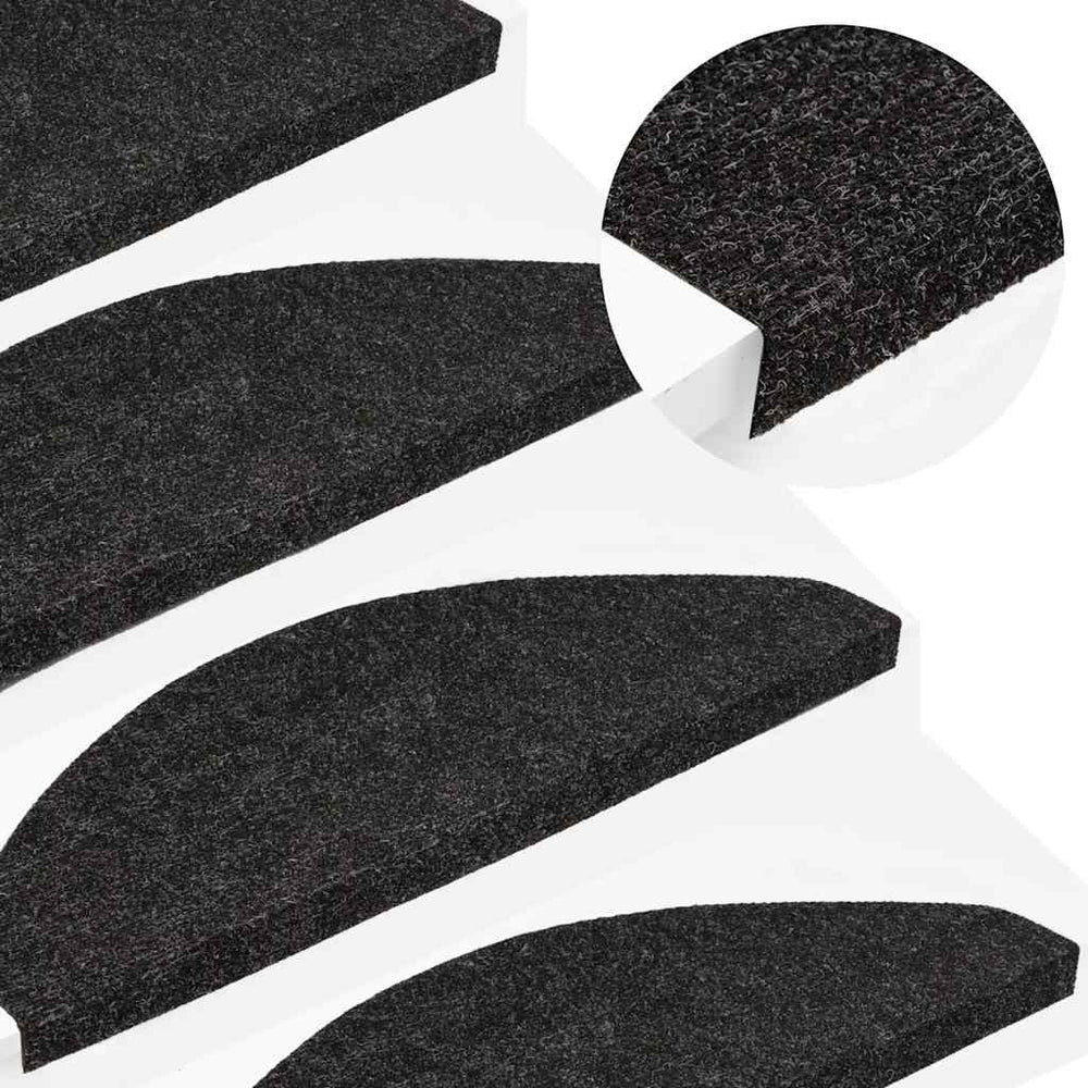 vidaXL Stair Mats Self-Adhesive 15 pcs. 56x17x3 cm Black