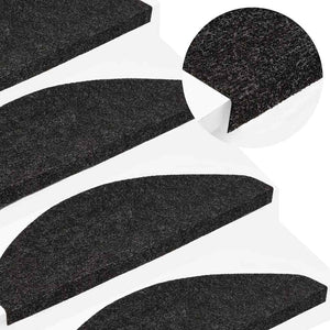 vidaXL Stair Mats Self-Adhesive 15 pcs. 56x17x3 cm Black
