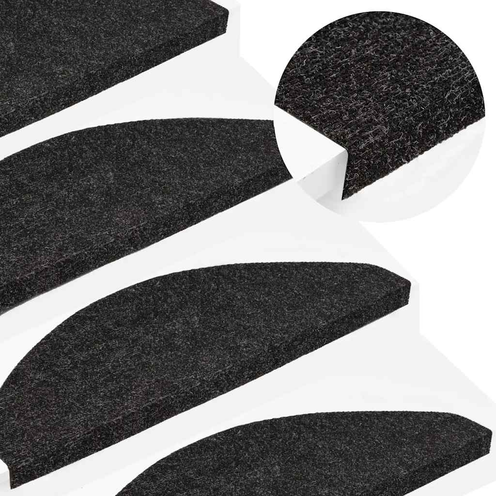 vidaXL Stair Mats Self-Adhesive 15 pcs. 56x17x3 cm Black