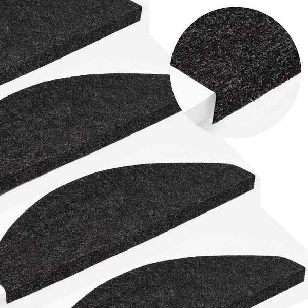 vidaXL Stair Mats Self-Adhesive 15 pcs. 56x17x3 cm Black