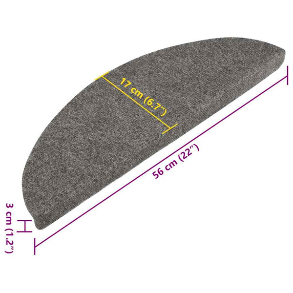 vidaXL Stair Mats Self-Adhesive 15 pcs. 56x17x3 cm Grey