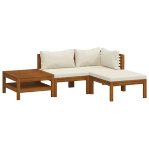 vidaXL 4-piece Garden Lounge Set with Cream Cushions Solid Acacia Wood