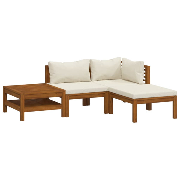 vidaXL 4-piece Garden Lounge Set with Cream Cushions Solid Acacia Wood
