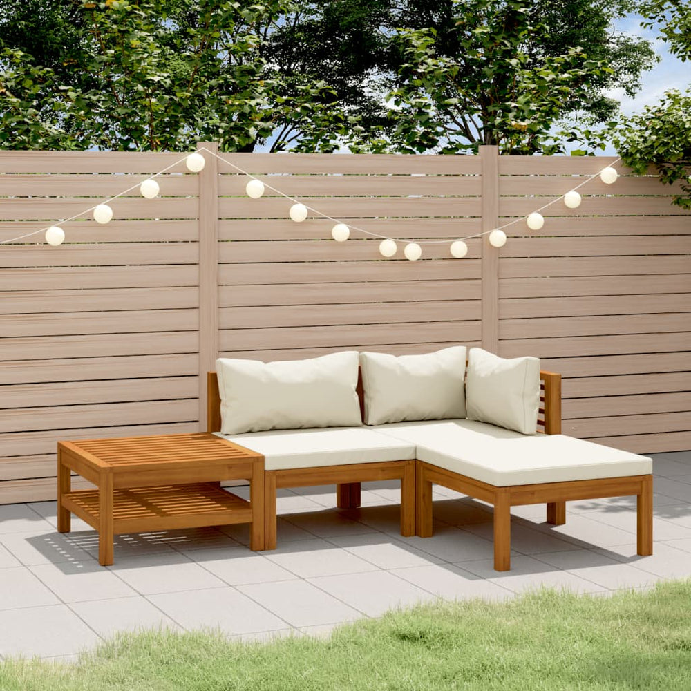 vidaXL 4-piece Garden Lounge Set with Cream Cushions Solid Acacia Wood