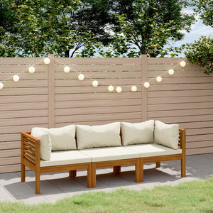 vidaXL 3-Seater Garden Sofa with Cream Cushions Solid Acacia Wood