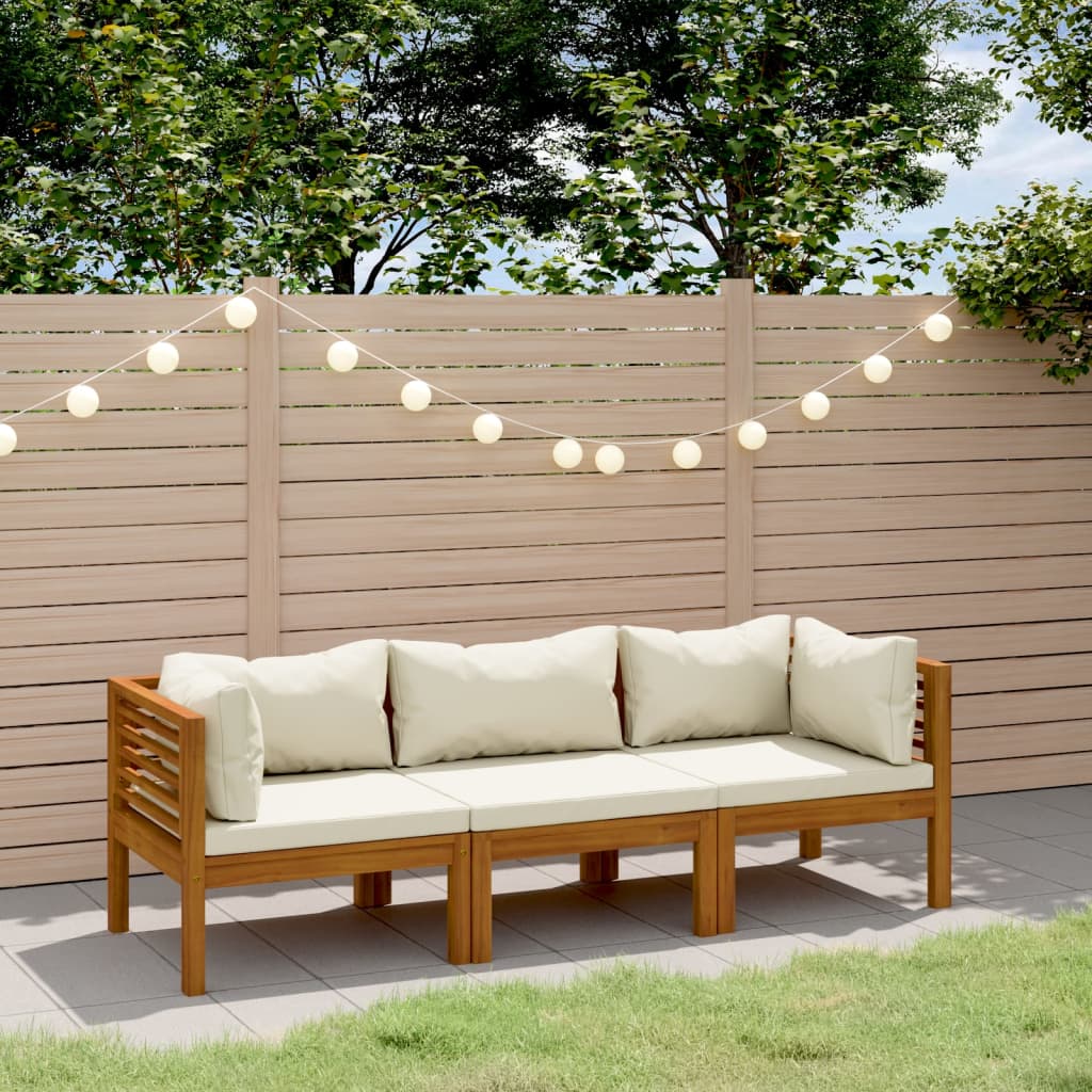 vidaXL 3-Seater Garden Sofa with Cream Cushions Solid Acacia Wood