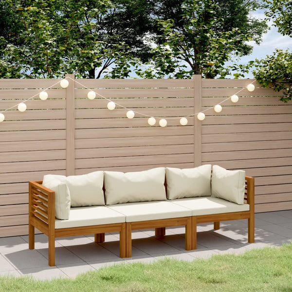 vidaXL 3-Seater Garden Sofa with Cream Cushions Solid Acacia Wood